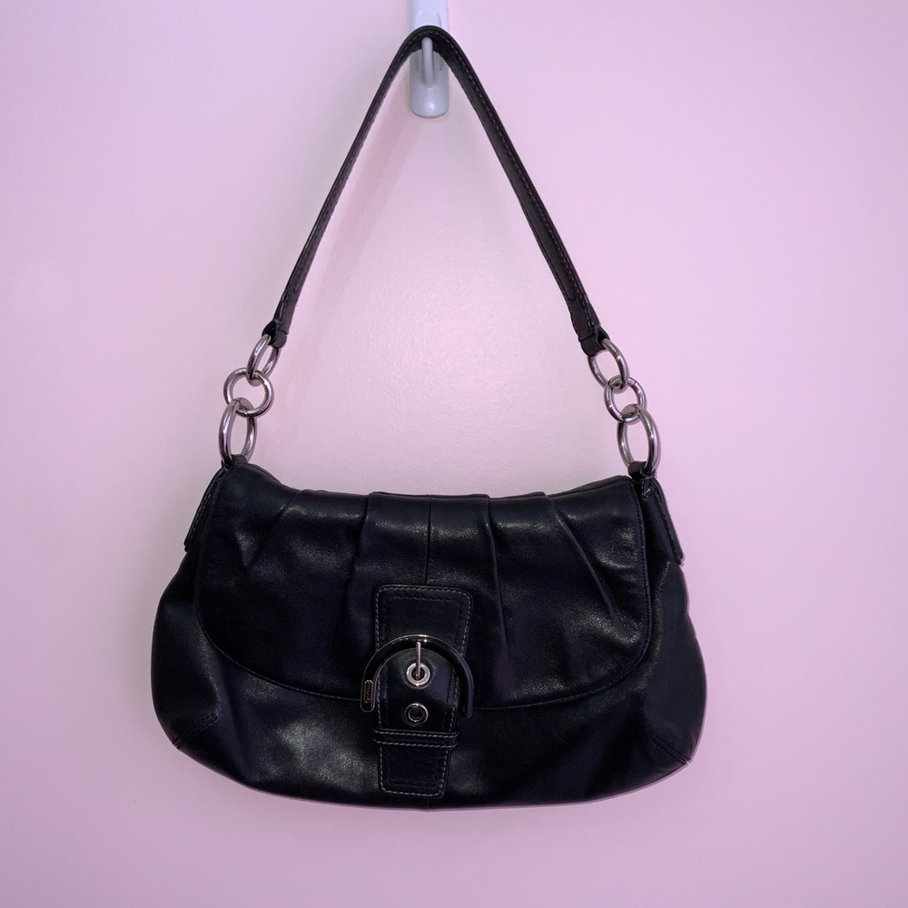 Coach Soho leather flap bag black Tiffany blue
